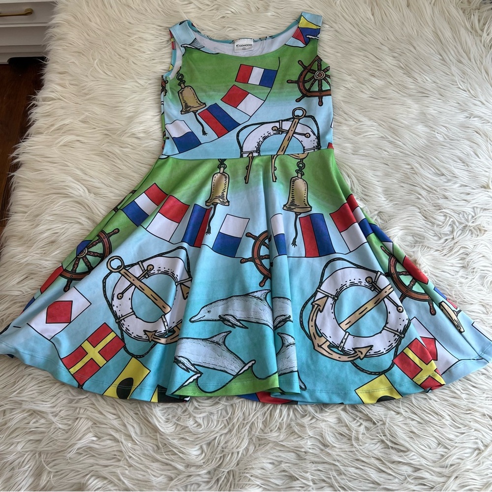 CowCow Nautical Skater Dress Fit N Flare Dolphins Beach Women’s Size Small S